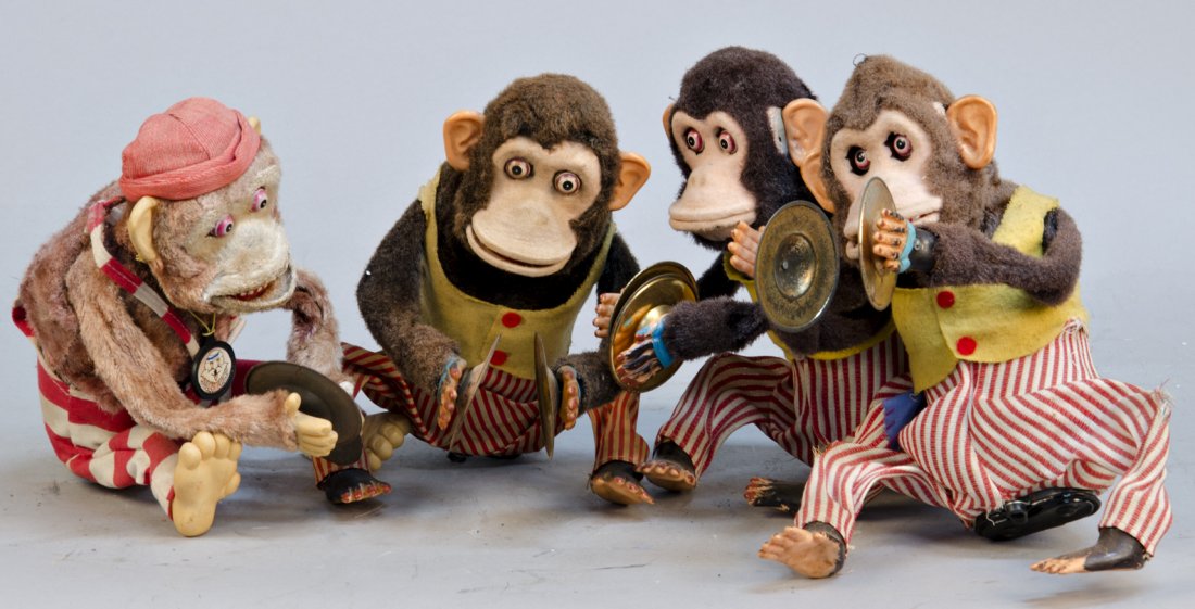 Lot of 4 Battery-Operated Mechanical Monkeys Playing Cy: Lot of 4 Battery-Operated Mechanical Monkeys Playing Cymbals Toys