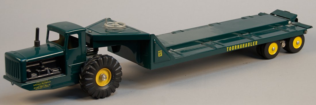 Ny-Lint Letourneau Tournauler Truck Trailer: Ny-Lint Letourneau Tournauler Truck Trailer Ny-Lint Tool & Mfg. Rockford, Illinois U.S.A. 1953-1956. This heavy equipment hauler is designed to hold most of their LET Construction vehicles. Has a work