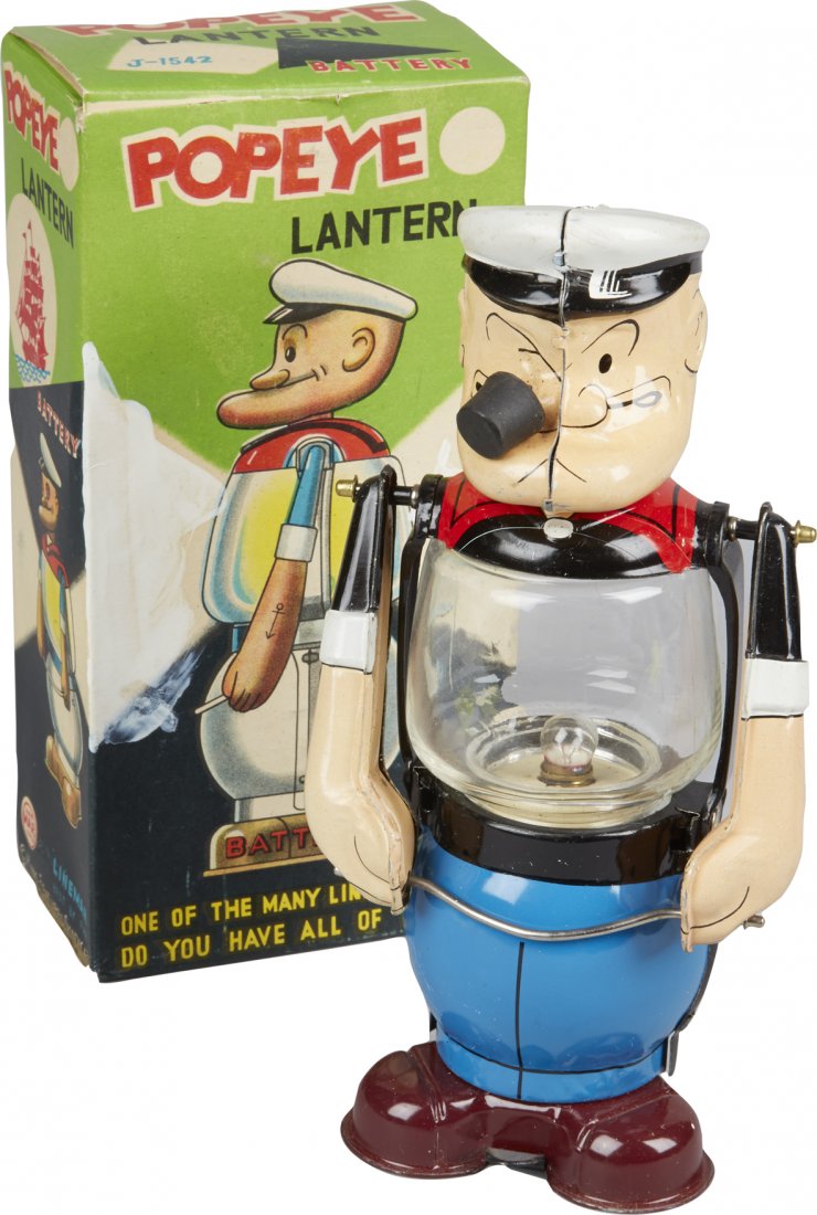 Popeye Lantern: Popeye Lantern, Linemar, Japan, c1950s, litho. tin, battery op. - 7-1/2"h. In excellent condition