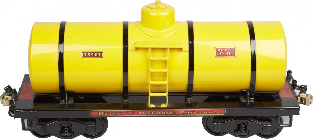 Vintage Buddy L Outdoor Railroad: Vintage Buddy L Outdoor Railroad, c1930, tanker car "No. 35407", restored condition - 19"l