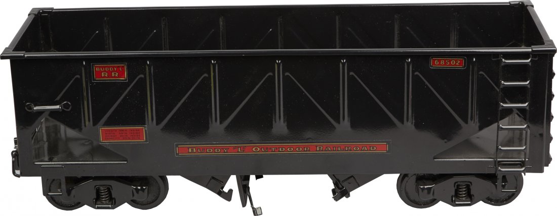 Vintage Buddy L Outdoor Railroad: Vintage Buddy L Outdoor Railroad, c1930, bottom hopper car "No. 68502", restored condition - 22"l