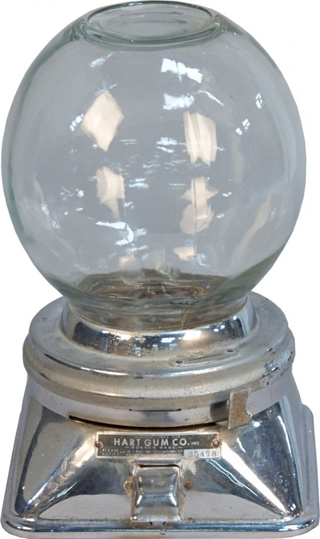 Coin-Op Hart Gum Co. Countertop Gumball Vending Machine: Coin-Op Hart Gum Co. Countertop Gumball Vending Machine c1950, Chrome finish on base, Similar to the classic Ford gumball machine, Herman Hart was the former comptroller for Ford