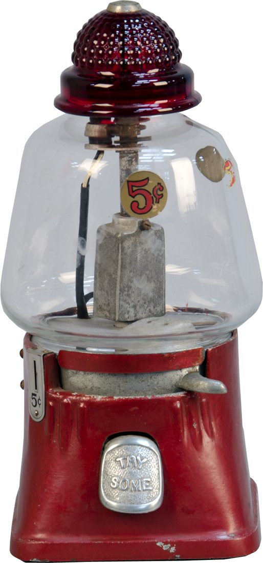 5 Cent "Hot Nut" Bulk Vending Machine C1947: 5 Cent "Hot Nut" Bulk Vending Machine C1947 by Silver King Corp., looks to be in original condition w/ key