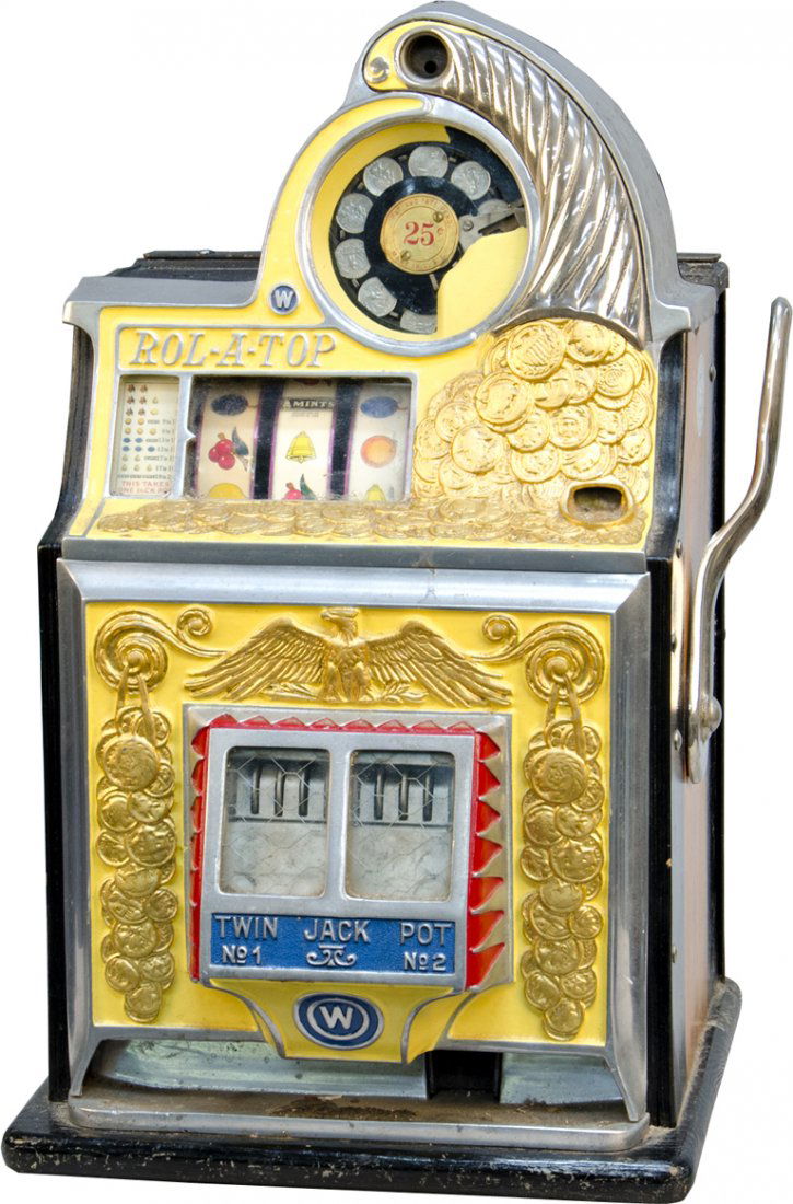 25 Cent Watling Rol-A-Top "Coin Front" Twin Jackpot: 25 Cent Watling Rol-A-Top "Coin Front" Twin Jackpot Slot Machine c1935 w/ keys