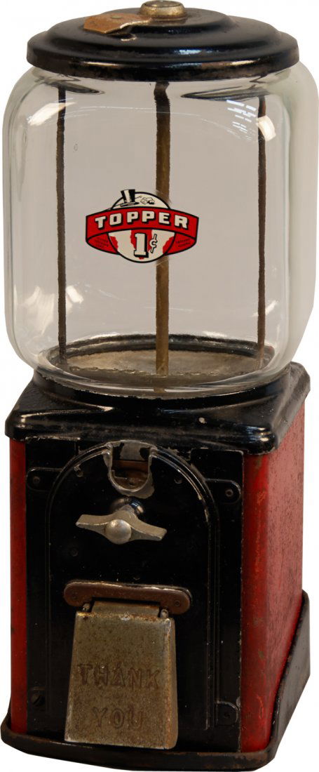 1 Cent Victor Vending Corp. Topper Countertop Vending M: 1 Cent Victor Vending Corp. Topper Countertop Vending Machine, Original condition as found in a Detroit bar, All original except for replacement globe and decal, w/ City of Detroit 63-64 P-4274 food v