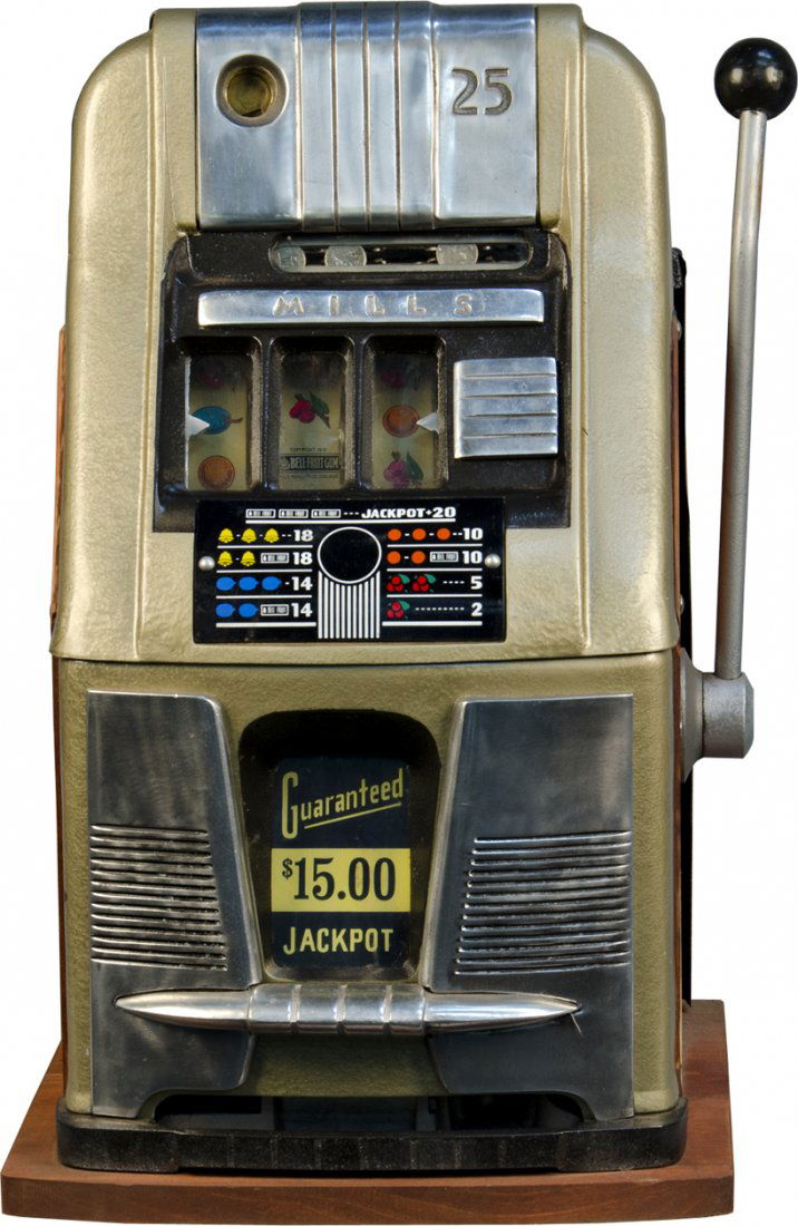 25 Cent Mills Industries Hightop Escalator Bell Slot Ma: 25 Cent Mills Industries Hightop Escalator Bell Slot Machine w/ Guaranteed Jackpot and 2-5 Payout c1950 w/ keys