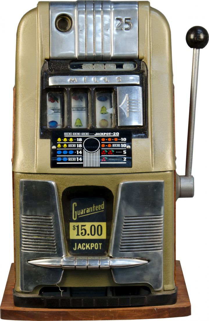 25 Cent Mills Industries Hightop Escalator Bell Slot Ma: 25 Cent Mills Industries Hightop Escalator Bell Slot Machine w/ Guaranteed Jackpot and 2-5 Payout c1950 w/ keys