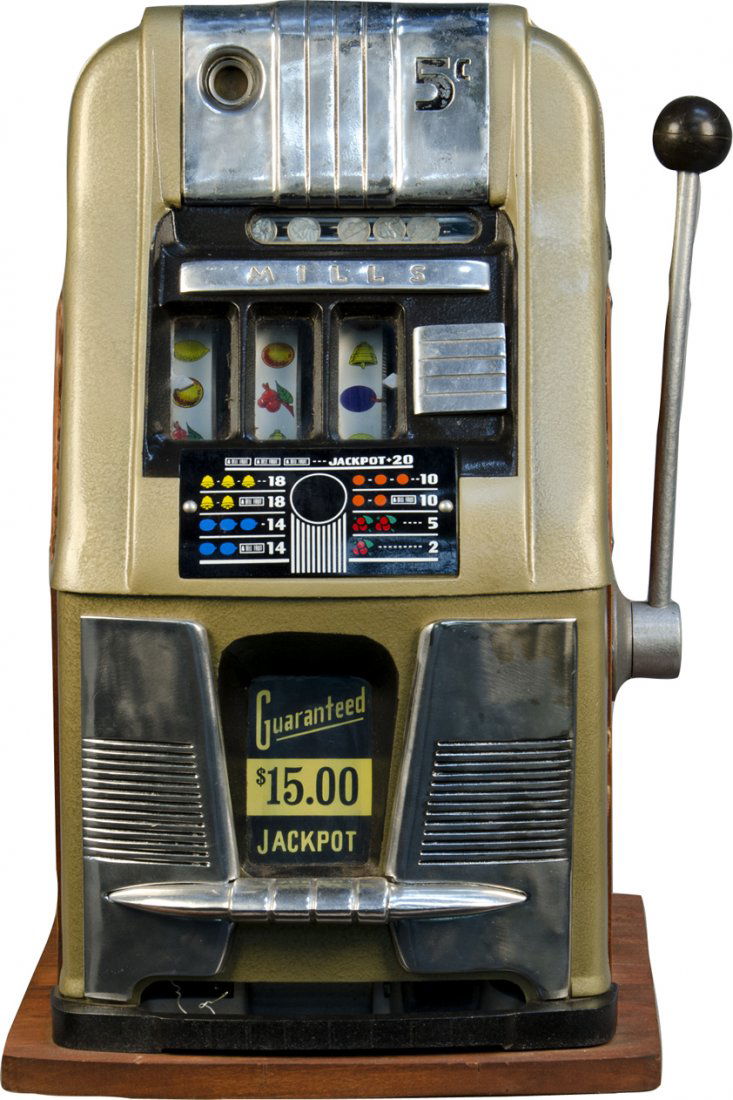 5 Cent Mills Industries Hightop Escalator Bell Slot Mac: 5 Cent Mills Industries Hightop Escalator Bell Slot Machine w/ Jackpot and 2-5 Payout c1950 w/ keys