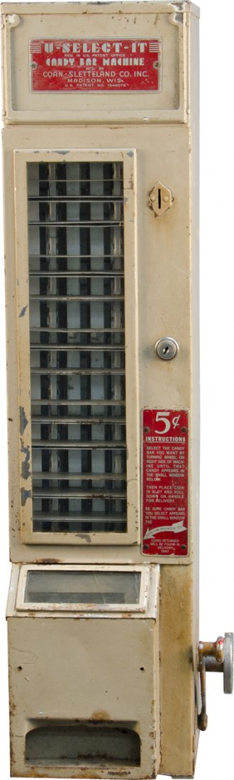 5 Cent U-Select-It Wall Mount Column Candy Bar Vending: 5 Cent U-Select-It Wall Mount Column Candy Bar Vending Machine by Coan-Sletteland Co. Inc. Madison, Wis.