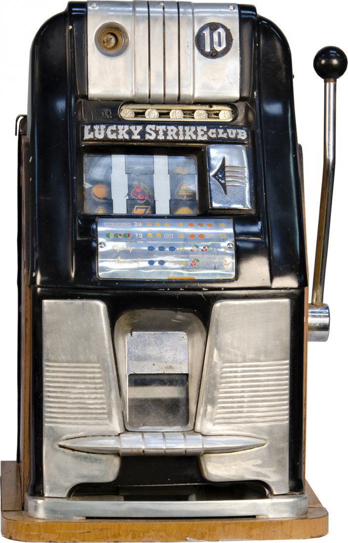 10 Cent Mills Novelty "Lucky Strike Club" Hi-Top Jackpo: 10 Cent Mills Novelty "Lucky Strike Club" Hi-Top Jackpot Slot Machine c1940 w/ key