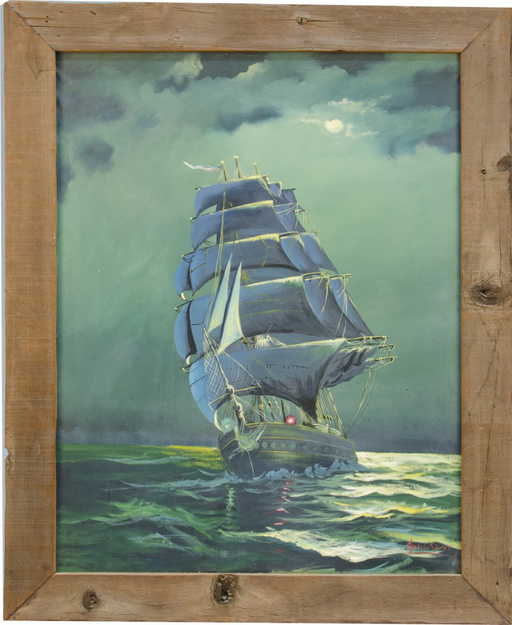 Juan Ignacio Sardi Ship Oil Painting In Wood Frame
