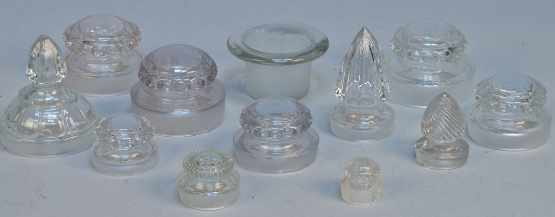 Lot of 12 Assorted Glass Candy Jar Lids: Lot of 12 Assorted Glass Candy Jar Lids
