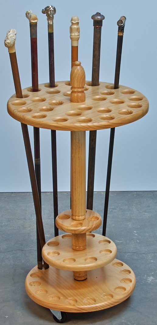 Wooden Walking Cane Stand Holder On Wheels
