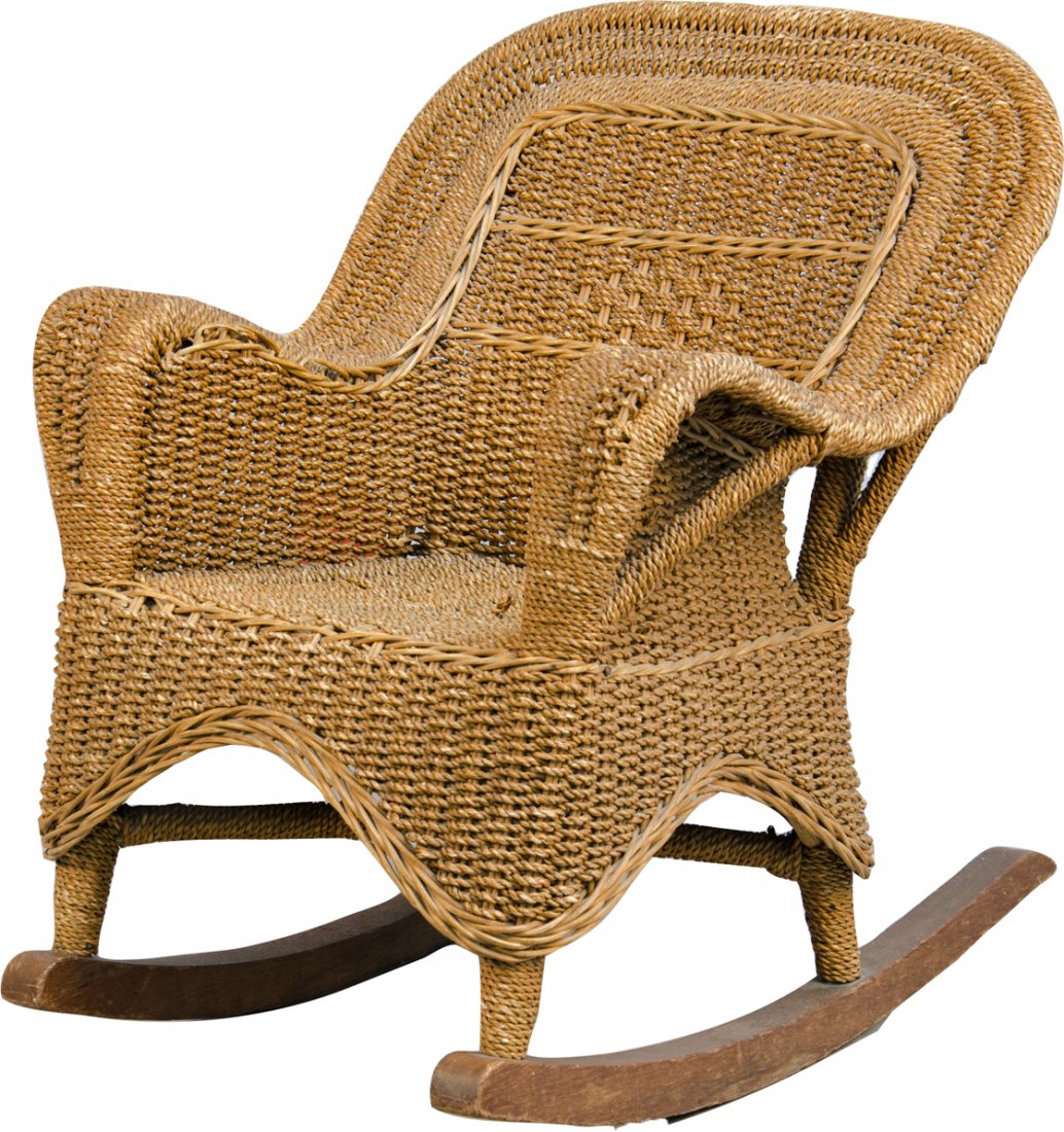 Child's Wicker Wooden Rocking Chair: Child's Wicker Wooden Rocking Chair - 23"h