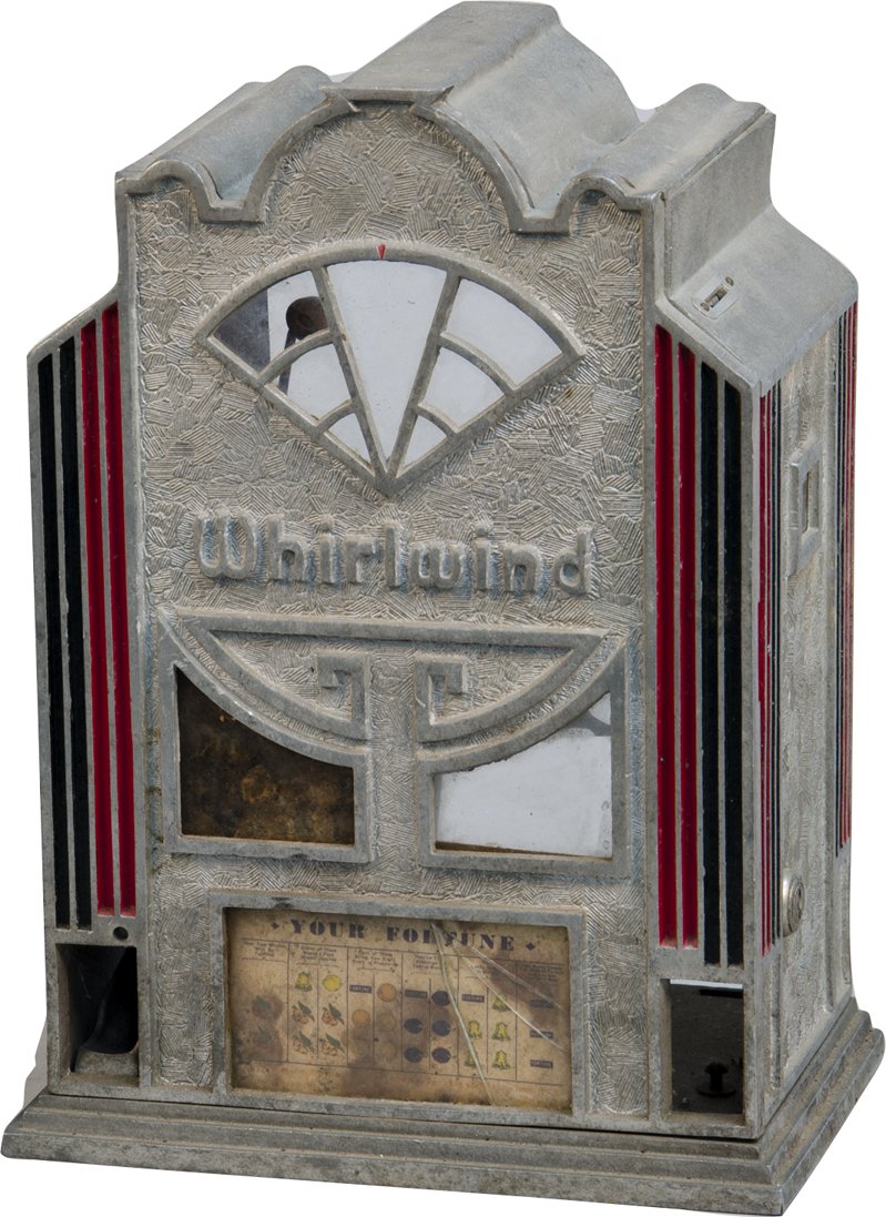 Coin-Op Whirlwind "Your Fortune" Electric Countertop Tr: Coin-Op Whirlwind "Your Fortune" Electric Countertop Trade Stimulator Case, Glass & Metal Art Deco, Case Only (No Mechanism or Back Panel), Very rare machine