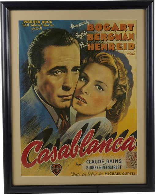 Large French Casablanca Movie Poster Print in Frame: Large French Casablanca Movie Poster Print in Frame, Featuring Humphrey Bogart & Ingrid Bergman, Color, Not original - 32" x 40"