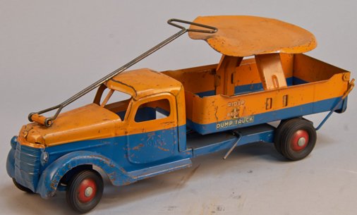 Vintage Buddy "L" Rider Dump Truck c1930s: Vintage Buddy "L" Rider Dump Truck c1930s w/ steering handle - 21"l
