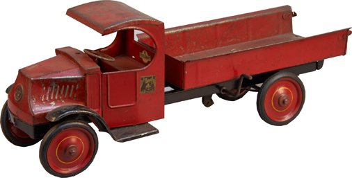 Vintage Steelcraft Mack Dump Truck c1930s: Vintage Steelcraft Mack Dump Truck c1930s, missing drop-end chute door - 26"l