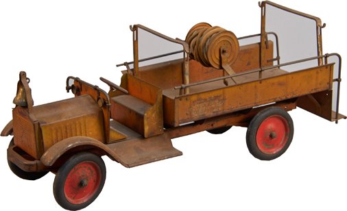 Vintage Keystone Fire Truck No. 49 c1930s: Vintage Keystone Fire Truck No. 49 c1930s w/ hose & nozzle, siren bell, no ladders - 28"l