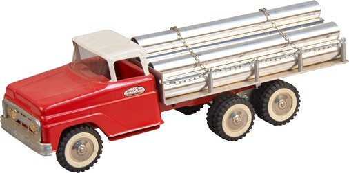 Vintage Tonka Toys Flat Bed Pipe Truck: Vintage Tonka Toys Flat Bed Pipe Truck w/ pipes & chains - 18"l.