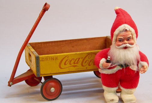 Coca-Cola Bottle crate wagon with Original Santa Doll: Coca-Cola Bottle crate wagon with Original Santa Doll