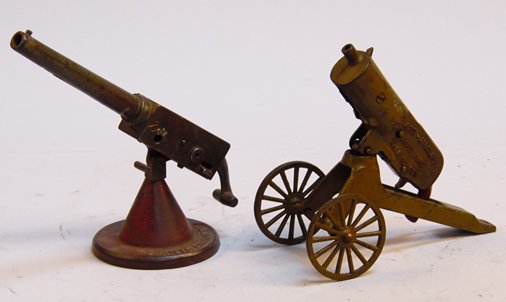 Lot of 2 - Vintage Cast-Iron Toy Cannon/Guns:: Lot of 2 - Vintage Cast-Iron Toy Cannon/Guns: 1 - "Anti-Aircraft Rapid Fire Machine Gun", by Grey Iron Casting Co.very rare cap gun & 1 - "Anti-Aircraft", by J.P. Co., N.Y.C.