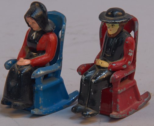 Lot of 2 - Cast-Iron Miniature Amish People On Rocking: Lot of 2 - Cast-Iron Miniature Amish People on Rocking Chairs Salt & Pepper Shaker Set - each 3"h