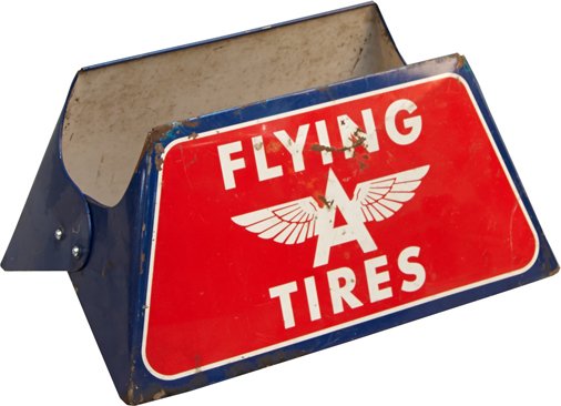 "Flying -A- Tires" Metal Service Station Tire Display S: "Flying -A- Tires" Metal Service Station Tire Display Stand - 15" x 10" x 8"h