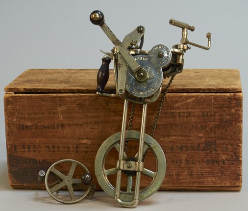 Antique Sewing Machine in Original Crate: Antique Sewing Machine in Original Crate, The Eschweiler Carpet Sewing Machine by The Model Machine Company, Bridgeport, Connecticut, From S.T. Velie Sole Selling Agent, "The Only Lock Stitch Carpet M