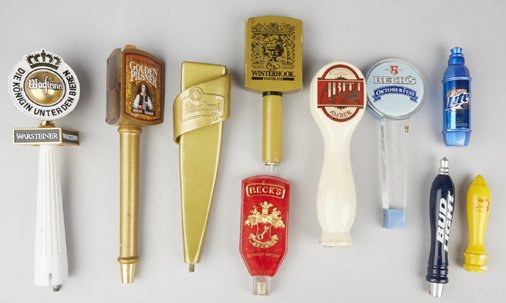 Lot of 10 Bar Beer Taps:: Lot of 10 Bar Beer Taps: Including Abita, Warsteiner, Sam Adams, Becks, Budweiser, etc.