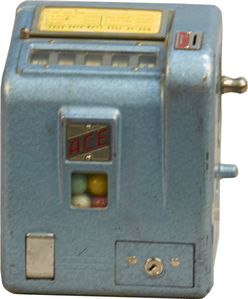 1 Cent Daval Ace 5-Reel Poker Trade Stimulator: 1 Cent Daval Ace 5-Reel Poker Countertop Trade Stimulator w/ Gumball Vendor c1941 w/ keys
