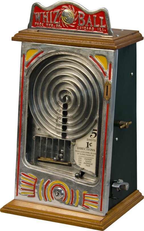 1 Cent Pace MFG. Whiz Ball Countertop Skill Game Tr: 1 Cent Pace MFG. Co. Whiz Ball Countertop Skill Game Trade Stimulator w/ "Whiz Ball" Top Sign, Contemporary w/ keys