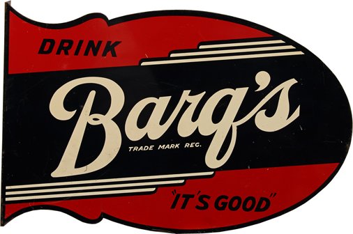 Drink Barq's Root Beer Double-Sided Die-Cut Flange Sign: Drink Barq's Root Beer Double-Sided Die-Cut Flange Sign, "It's Good" - 21" x 14"