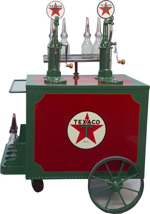 Antique Texaco Dual Pump Oil Cart On Wheels