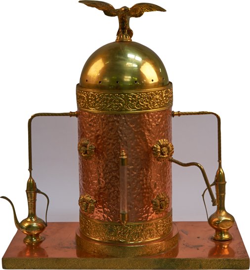 Large Antique Copper & Brass Espresso/Cappuccino Machin: Large Antique Copper & Brass Espresso/Cappuccino Machine w/ eagle finial, Ornate w/ flower knobs, Possibly a Brevetti Gaggia, This is the top dome and side panels, not the whole machine, but it is a b