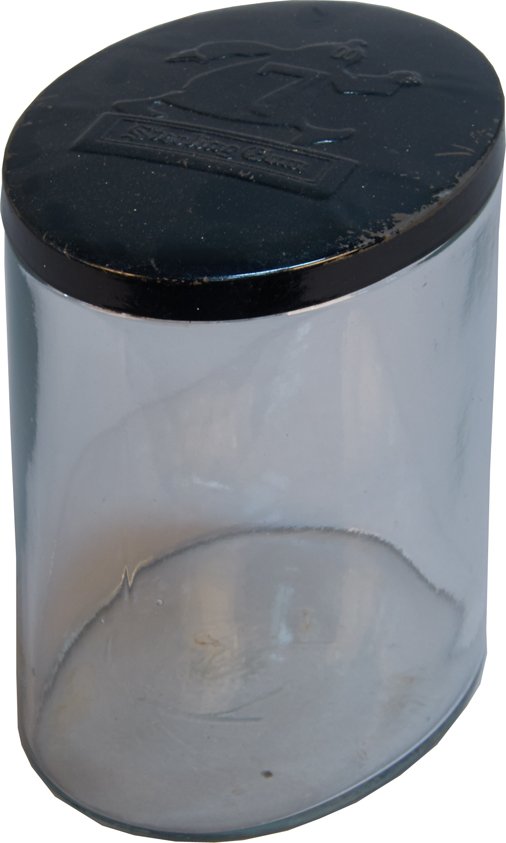 Sterling Gum Oval Glass Countertop Display Jar: Sterling Gum Oval Glass Countertop Display Jar w/ Embossed Tin "7" Lid featuring the Sterling Gum ghost - 7"h