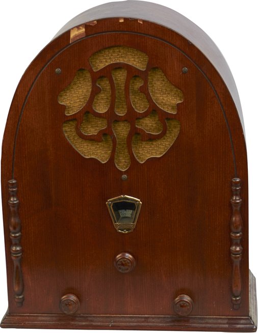 Gloritone Model 26 Tabletop Cathedral Radio: Gloritone Model 26 Tabletop Cathedral Radio c1931, Oak case, Screen Grid Electric Receiver, United States Radio & Television Corp. Serial No. 483458 - 15" x 8" x 18"h