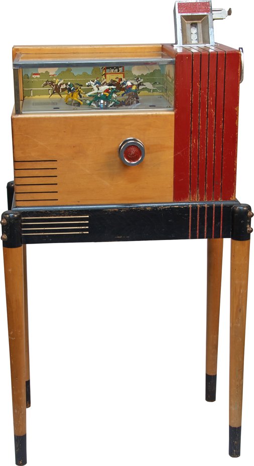 5 Cent J.P. Seeburg Co. "Grand Champion" Horse Race: 5 Cent J.P. Seeburg Co. "Grand Champion" Horse Race Floor Payout Machine, All original, including the hard-to-find original stand, Rare c1935 w/ keys