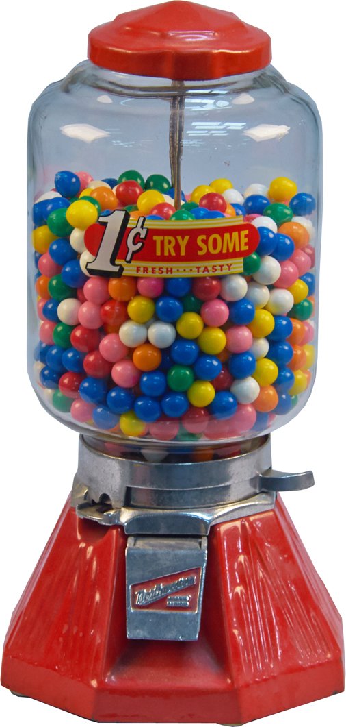 1 Cent Northwestern Model 33 Vending Machine c1930: 1 Cent Northwestern Model 33 Vending Machine c1930, red porcelain base & top