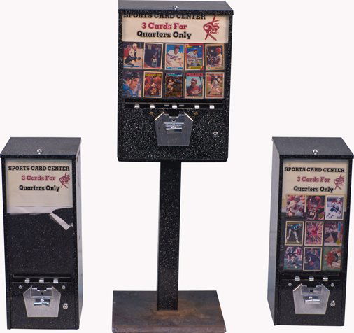 Lot of 3 25-Cent Sports Card Vending Machines:: Lot of 3 25-Cent Sports Card Vending Machines: 1 - Floor model 5-Selection w/ key & 2 - Countertop model B3T, Serial Nos. T0367 & T0369 w/ keys, All by U-Seal-It Vending Co.