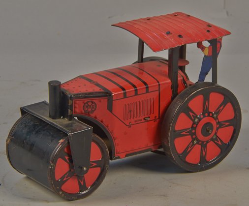 Vintage Marx, USA., Litho. Tin Automatic Reversing Road: Vintage Marx, USA., Litho. Tin Automatic Reversing Road Roller c1925, wind-up w/ driver, works - 9"l
