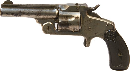 Smith & Wesson Model 1 1/2 .32 Cal. 5-Shot Revolver: Smith & Wesson Model 1 1/2 .32 Cal. 5-Shot Revolver c1878-1892, Checkered hard rubber grips w/ bird's head butt, nickel-plated, 3 1/4" barrel, Serial no. 958, Barrel marked "Smith & Wesson Springfield