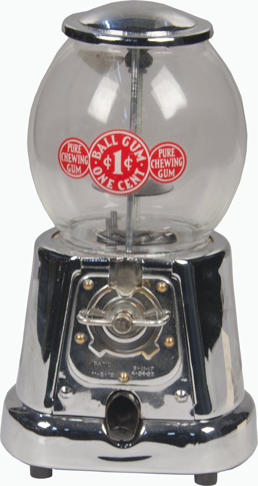 1 Cent Advance Model D Countertop Gumball Vending: 1 Cent Advance Model D Countertop Gumball Vending Machine w/ "Ball Gum One Cent" decal, Pat. 1912, 1917, 1923 w/ AMCO padlock & keys