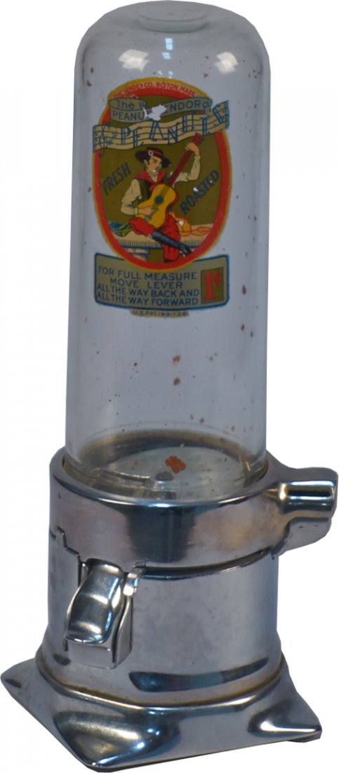 1 Cent "The Peanut Vendor" Chromium Plated Cast-Iron: 1 Cent "The Peanut Vendor" Chromium Plated Cast-Iron Vending Machine c1935, by Vendex Co., looks to be in original condition w/ original decal