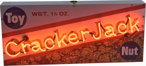 Cracker Jack Neon, Metal Box Advertisement Sign: Cracker Jack Neon, Metal Box Advertisement Sign - 32" x 14"h