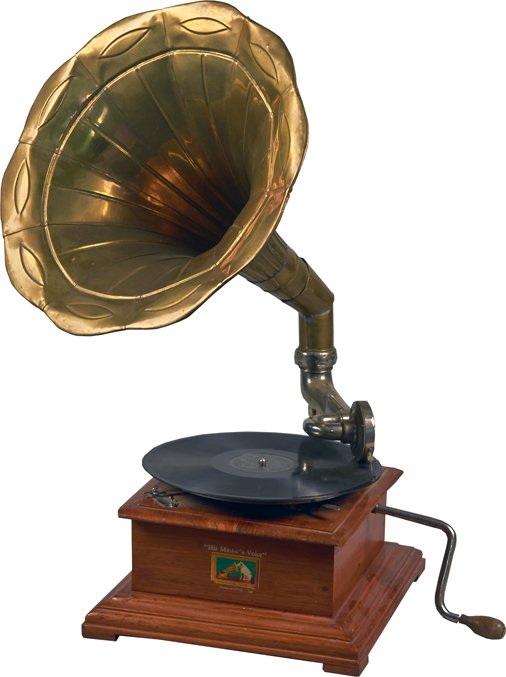 Small Countertop Wooden Base Hand-Crank Victrola: Small Countertop Wooden Base Hand-Crank Victrola w/ horn & 1-record