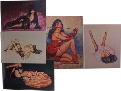 Lot of 5 Olivia De Berardinis Pin Up Prints: Lot of 5 Olivia De Berardinis Pin Up Prints, Including Bettie Page, Elvira, Nude, etc., Misc. sizes