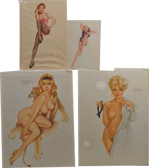 Lot Of 4 Misc. Vintage "Vargas Girls" Pin-Up Prints: Lot Of 4 Misc. Vintage "Vargas Girls" Pin-Up Magazine Prints, Including "Is this what they mean by having a formal affair?", "I'm not afraid of getting burned - are you?", etc., Alberto Vargas was one