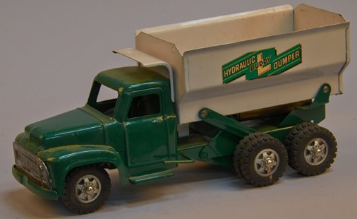 Lot Of 2 - Vintage Buddy 'L' Pressed-Steel Hydraulic Du: Lot Of 2 - Vintage Buddy 'L' Pressed-Steel Hydraulic Dump Trucks c1960's (blue & green) - 20"l