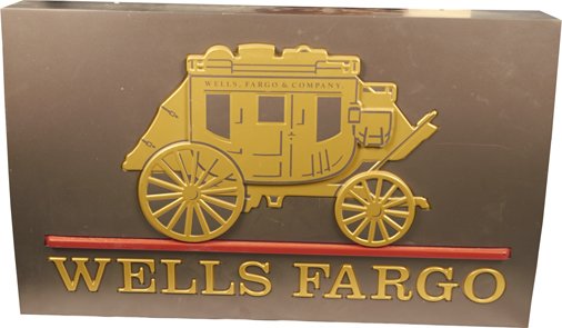 Wells Fargo Embossed Bank Box Sign: Wells Fargo Embossed Bank Box Sign From Palm Springs Bank - 36" x 22"